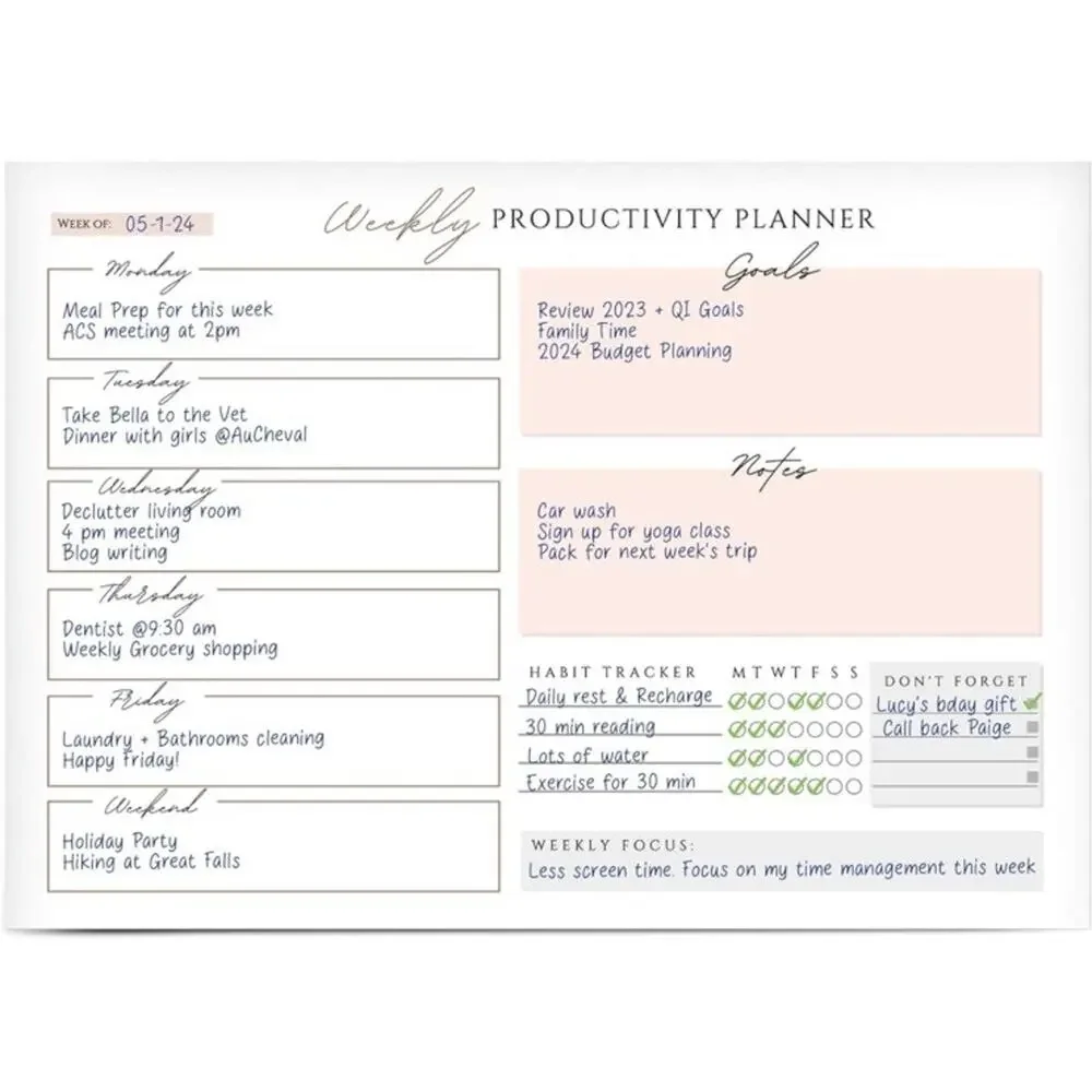 Anna Marie Weekly Planner Notepad - 52 Undated Tear-Off Sheets, Daily To Do List